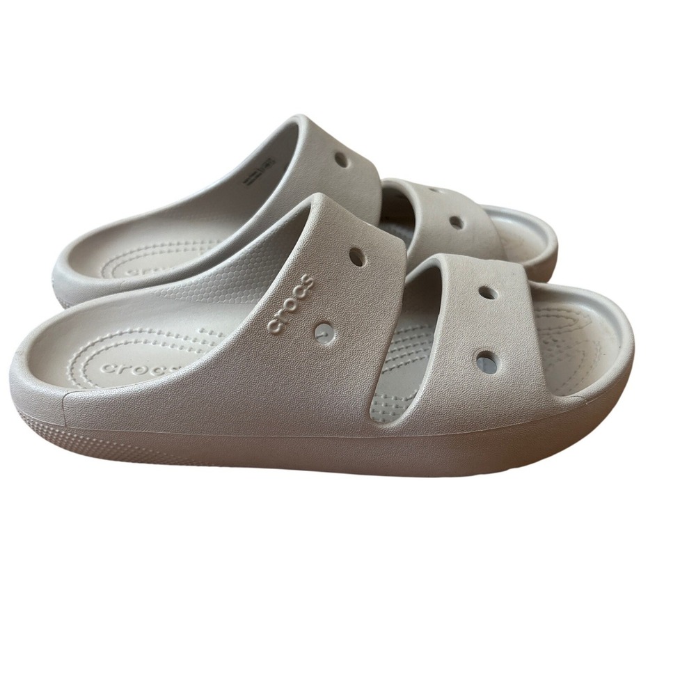 Crocs Classic Slide Sandals Womens Beige Two Strap Comfort Shoes SIZE 5